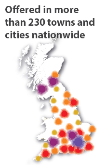 Offered in more than 230 towns and cities nationwide